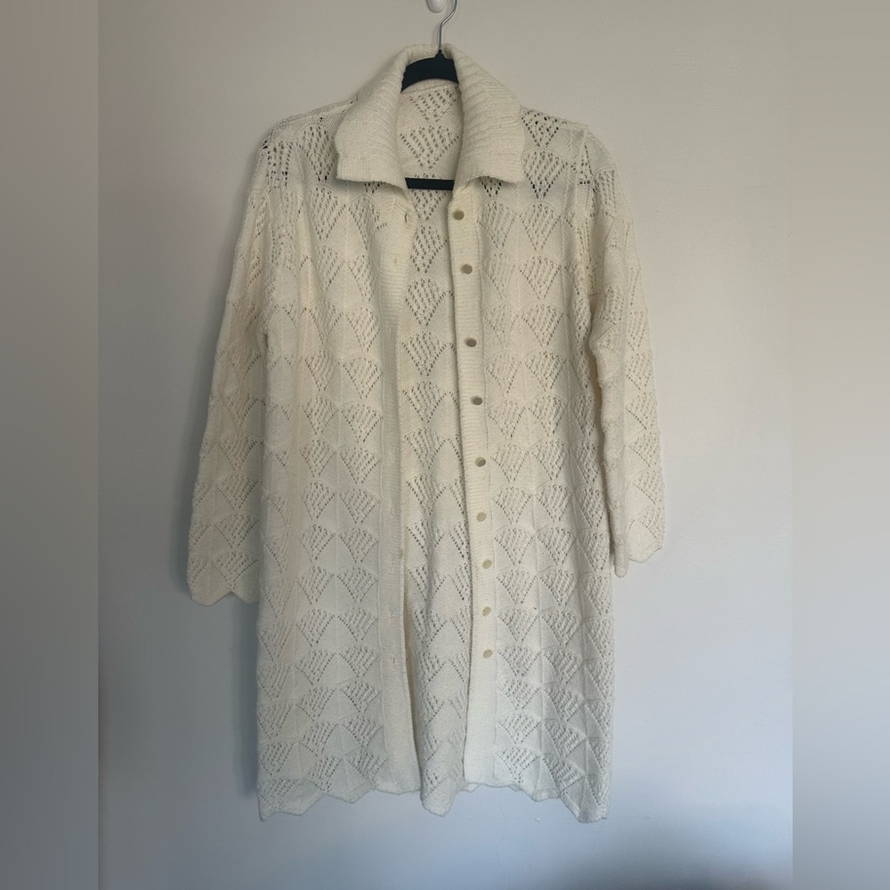 Vintage Ivory Knit Cardigan Coat | Union Made USA | Cottagecore Grannycore | M/L